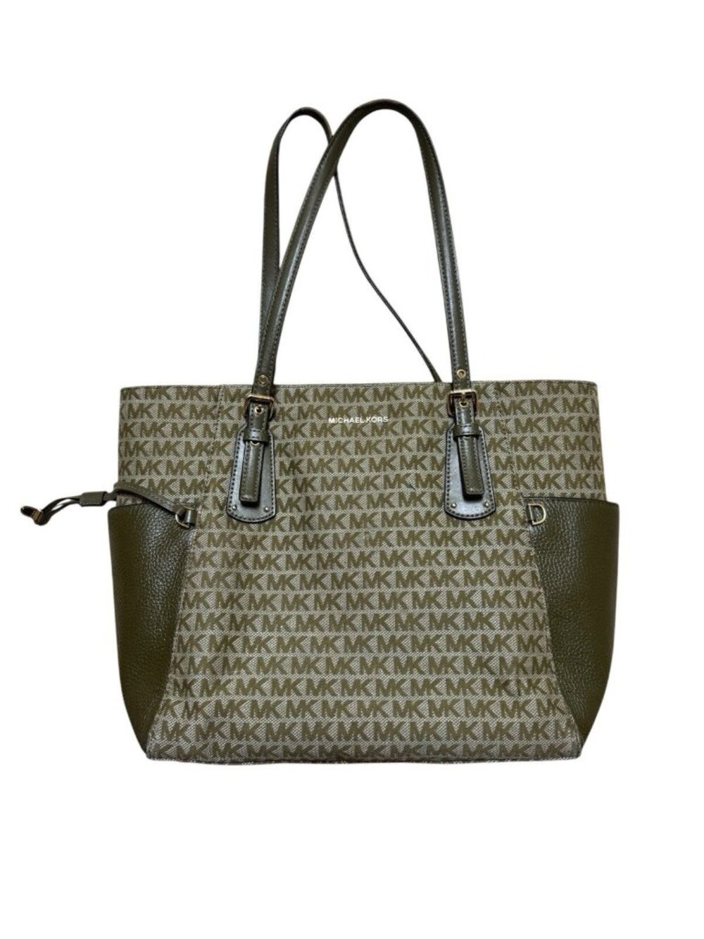 Michael Kors MK Logo Tote Olive Green Shoulder Bag Large 14”